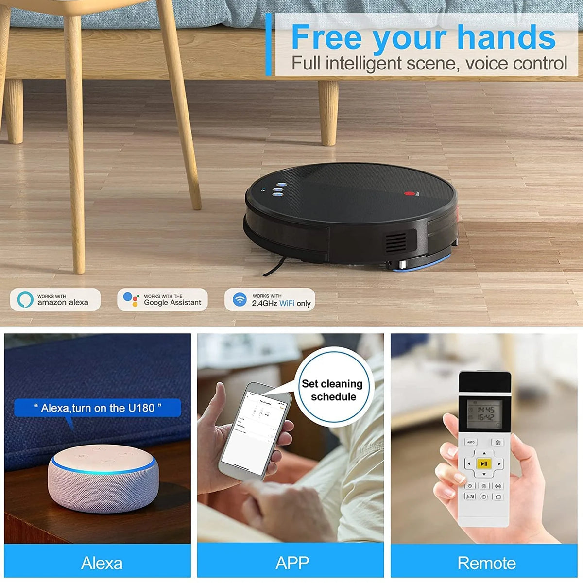 Robot Vacuum Cleaner and Mop, 160ml Water Tank, 3-in-1 V3703