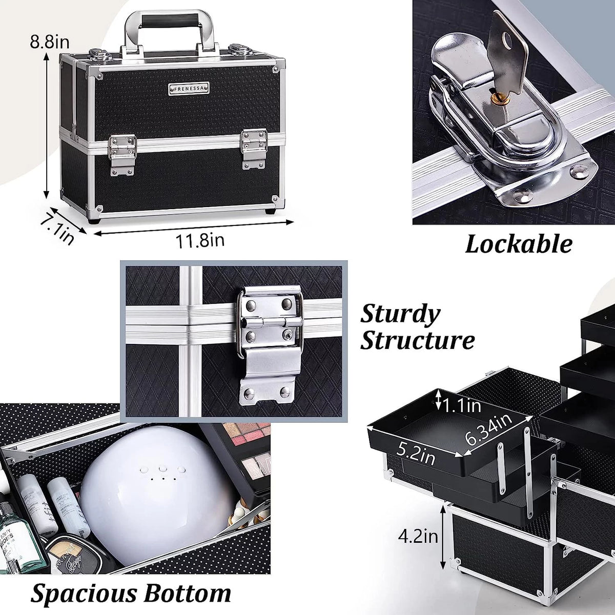 Black Extra Large Makeup Train Case L9597