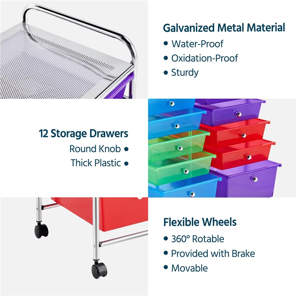 12 Drawer Rolling Storage Cart Black J150458