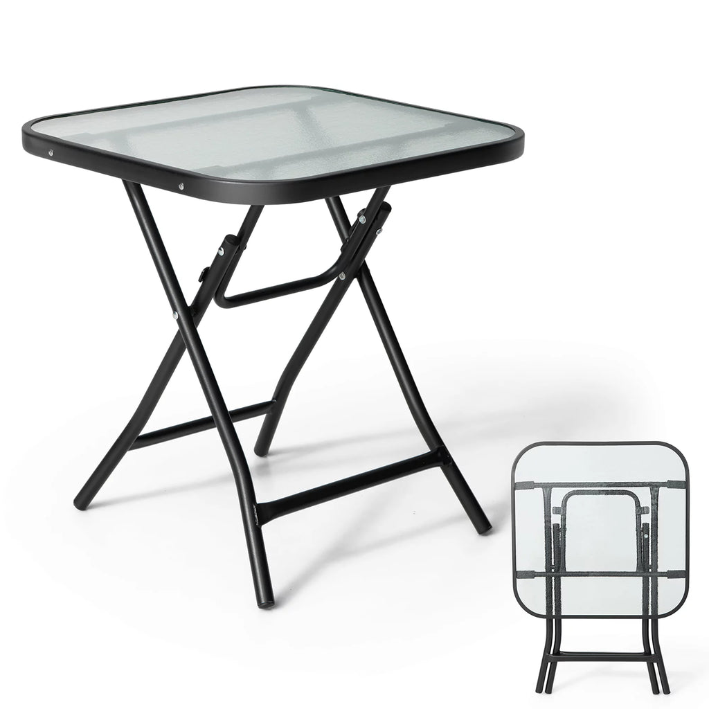 18'' Foldable Square Patio Side Table with Tempered Glass Top Y13001
