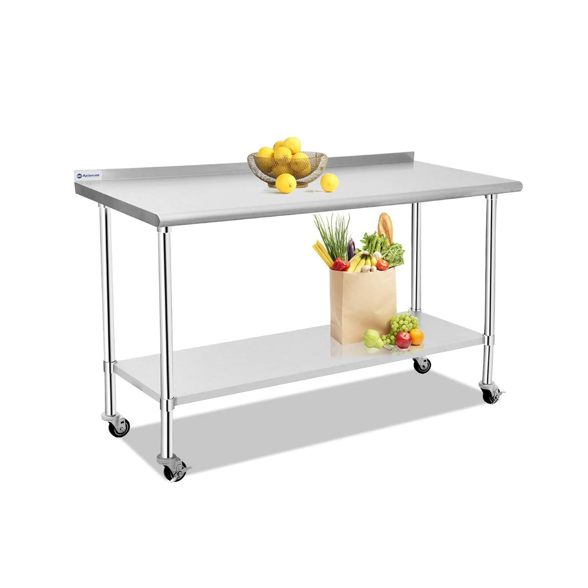 Stainless Steel Work Table 36 x 24 Inches with Caster Backsplash and Adjustable Undershelf G26455
