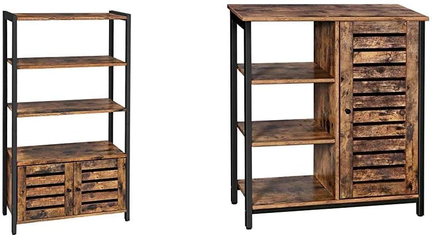 Rustic Brown Storage Cabinet with Shelf and Bookshelf with 3 Shelves and 2 Louvered Doors E4908
