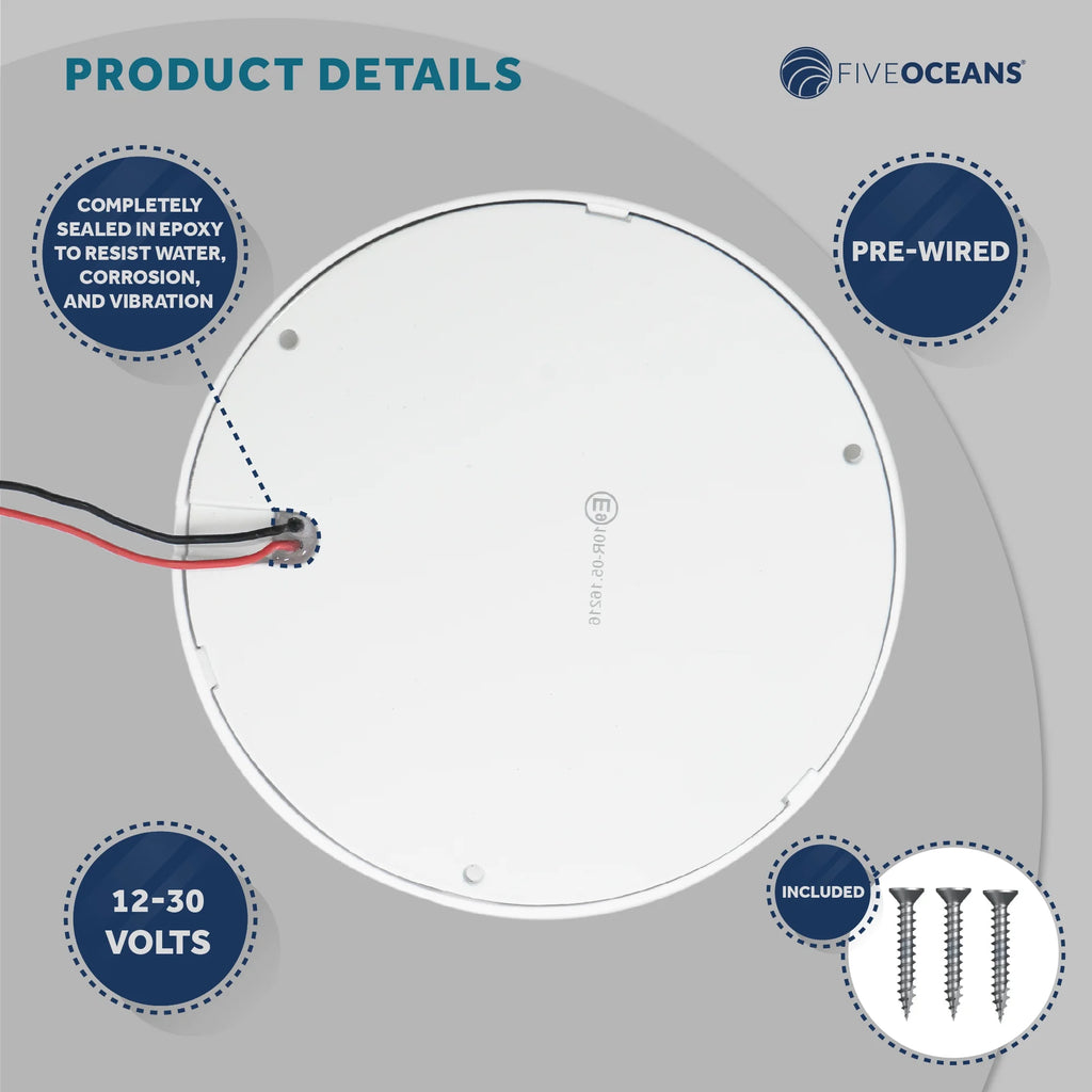 Marine LED Interior Dome Light, 5 1/8 Inch, Nature White, 12V, IP68 E180074