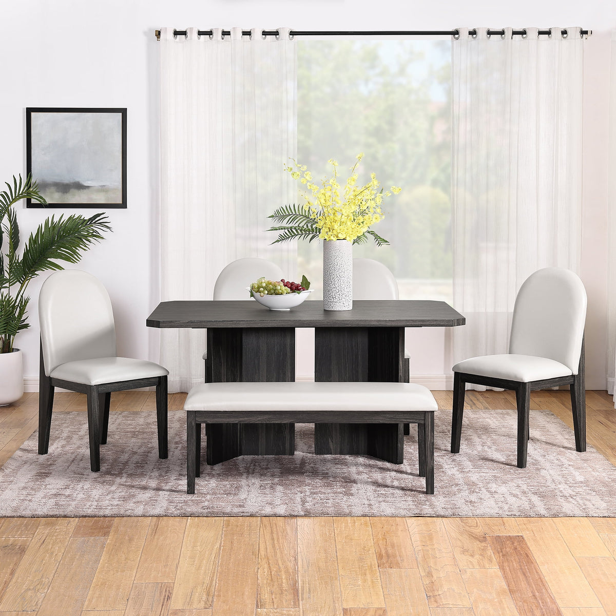 6 Piece Dining Table Chairs and Bench Set T9944