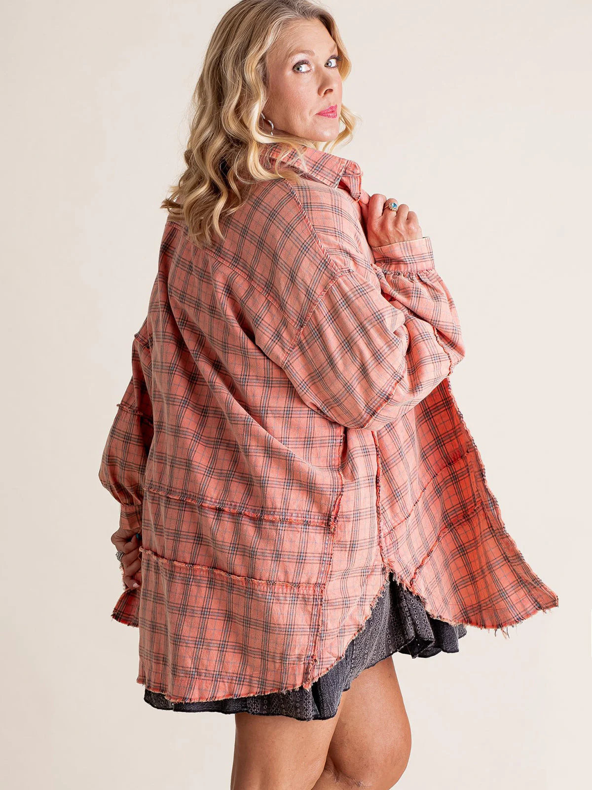 Washed Oversized Shirt Jacket with Pockets B360