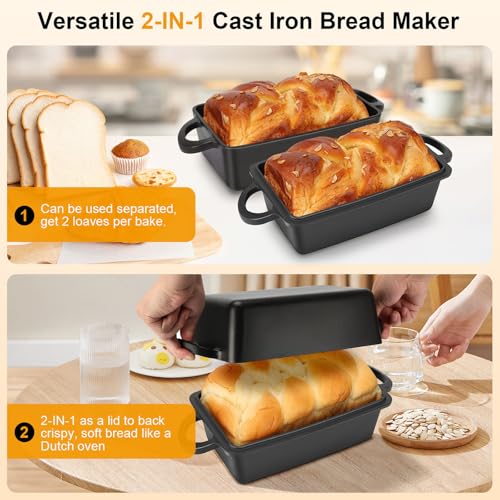 Cast Iron Loaf Pan with Lid 9×5 Inch 2 Piece Set Black S562
