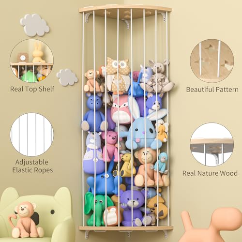 Wood Corner Stuffed Animal Storage Organizer with Star Pattern O59290
