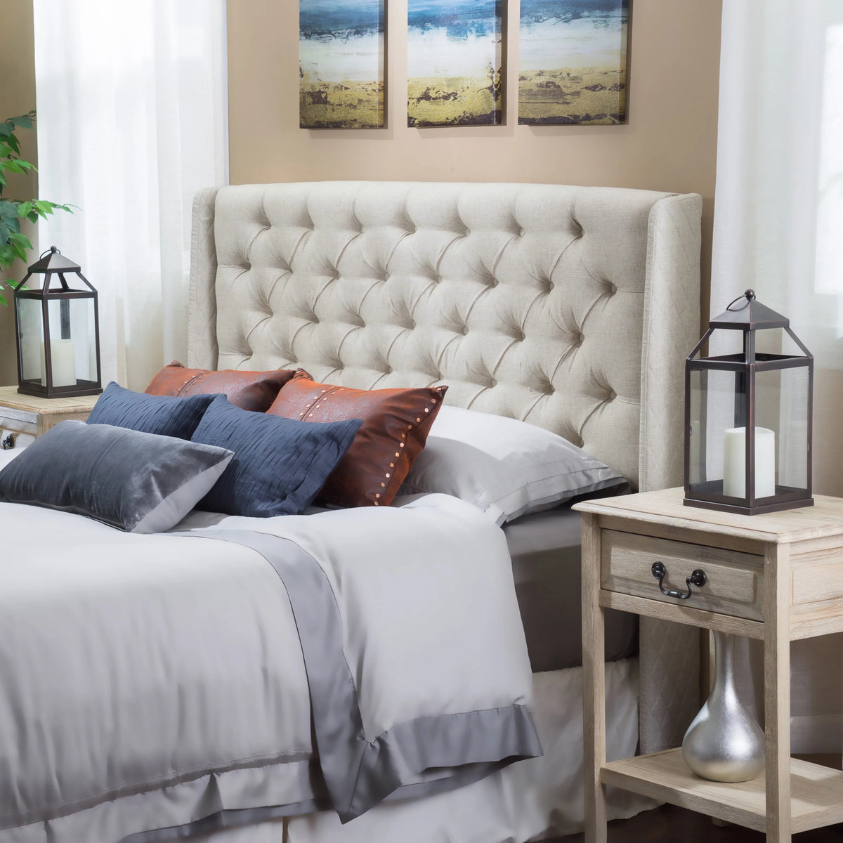 Beige Fabric Wingback Headboard F779