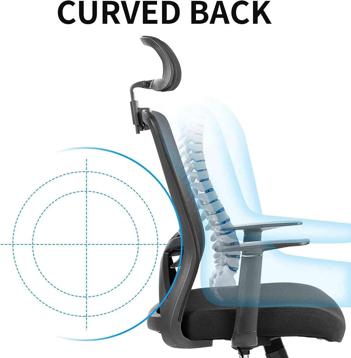 Black Ergonomic High Back Mesh Office Chair with Lumbar Support and Headrest S6695