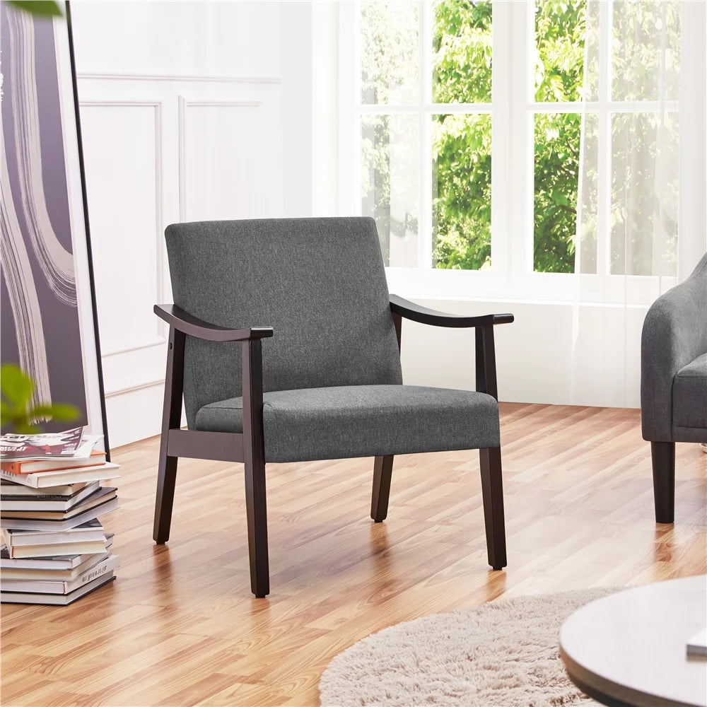 Dark Gray Fabric Accent Chair with Wooden Frame C646