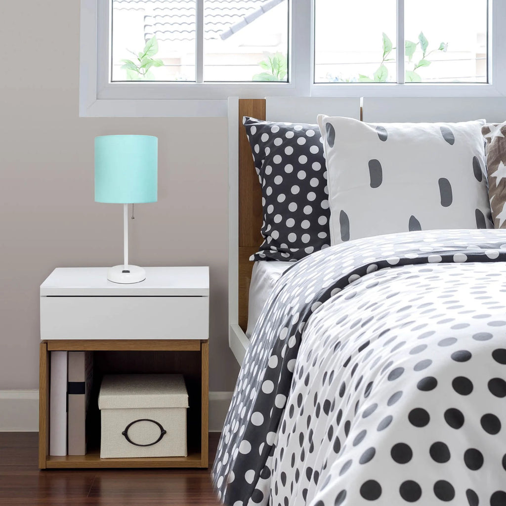 Aqua White Stick Lamp with Fabric Shade F4894