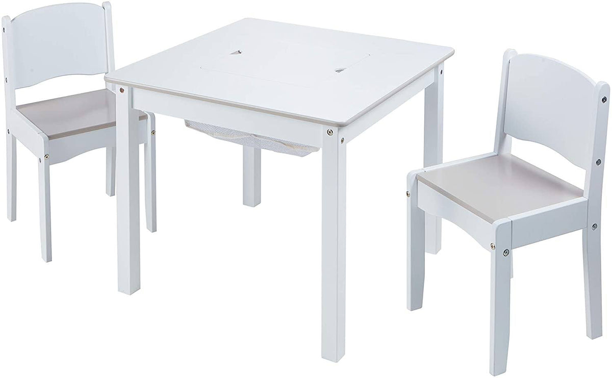 White Kids Craft Table and 2 Chairs Set Y93398