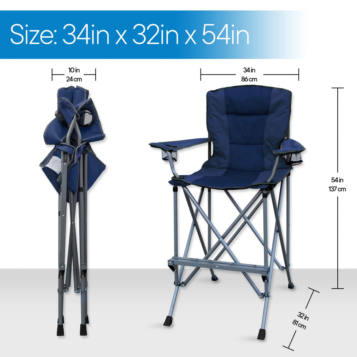 Extra Tall Blue Folding Chair with Footrest and Carrying Bag Z605101