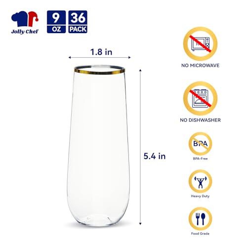 36 Pack 9 oz Clear Stemless Plastic Champagne Flutes G7799