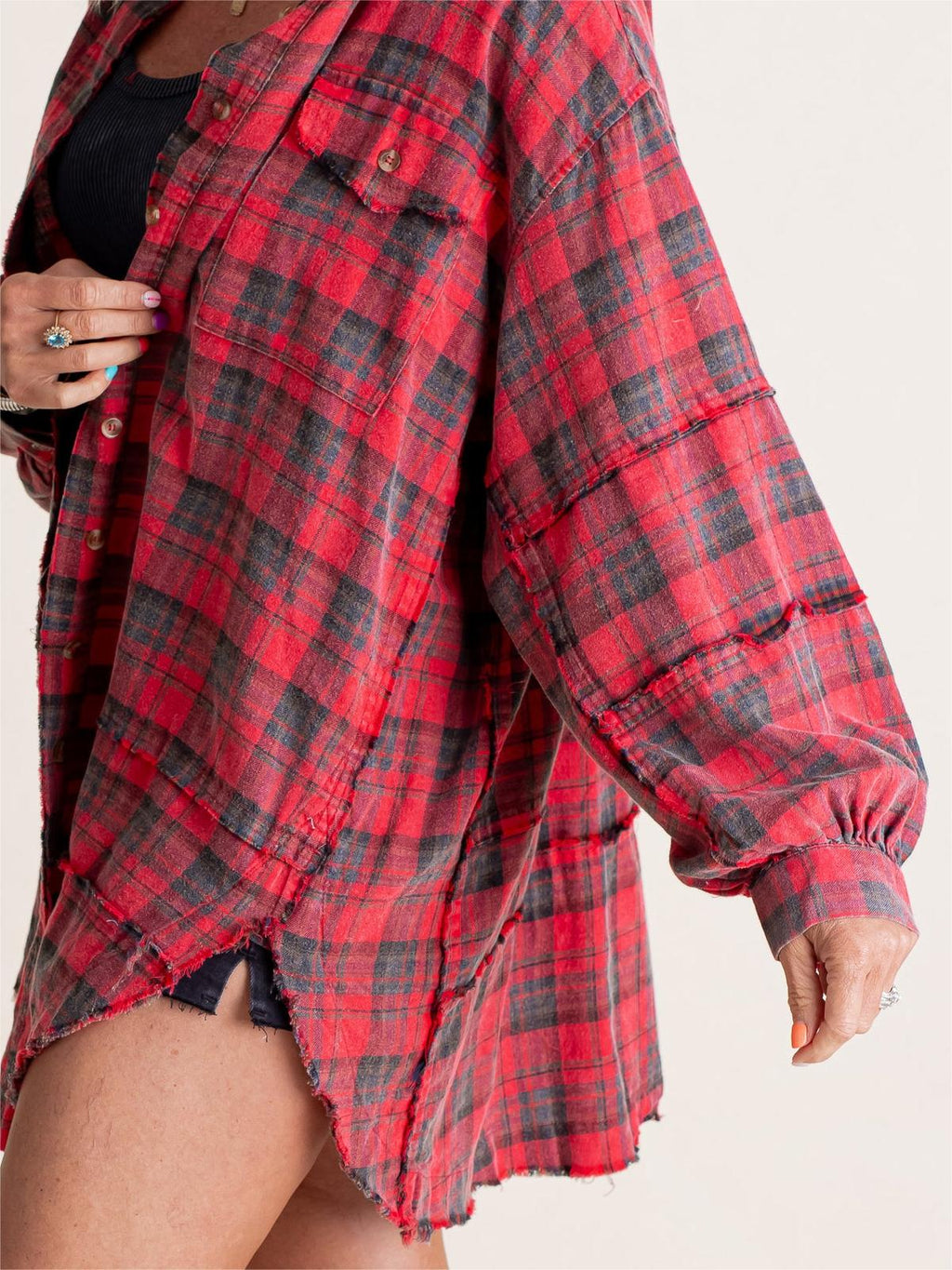 Washed Oversized Shirt Jacket with Pockets B360