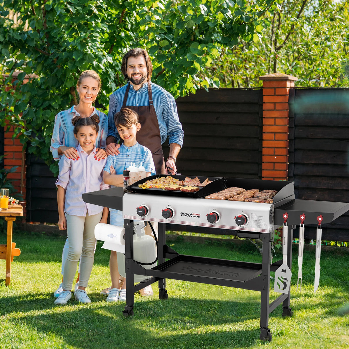 4-Burner Portable Flat Top Gas Grill and Griddle with Folding Legs J7966