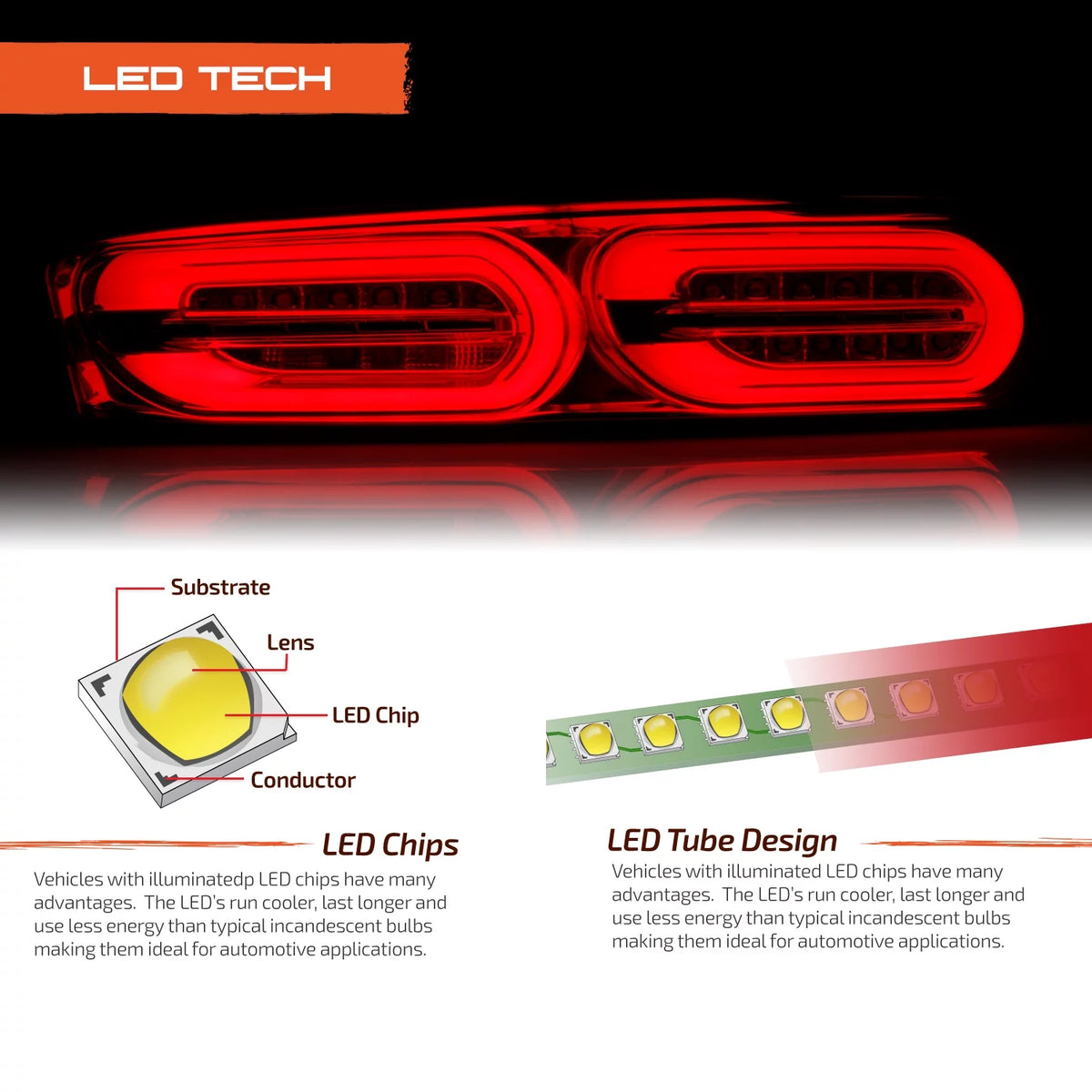 Chrome LED Tail Lights Brake Lamp Pair P561