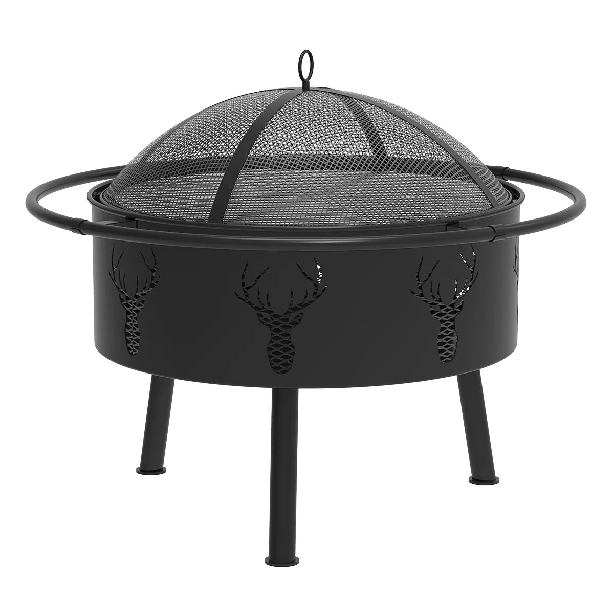 29" Round Fire Barrel with Screen, Lift, and Ash Catch, Black O1719