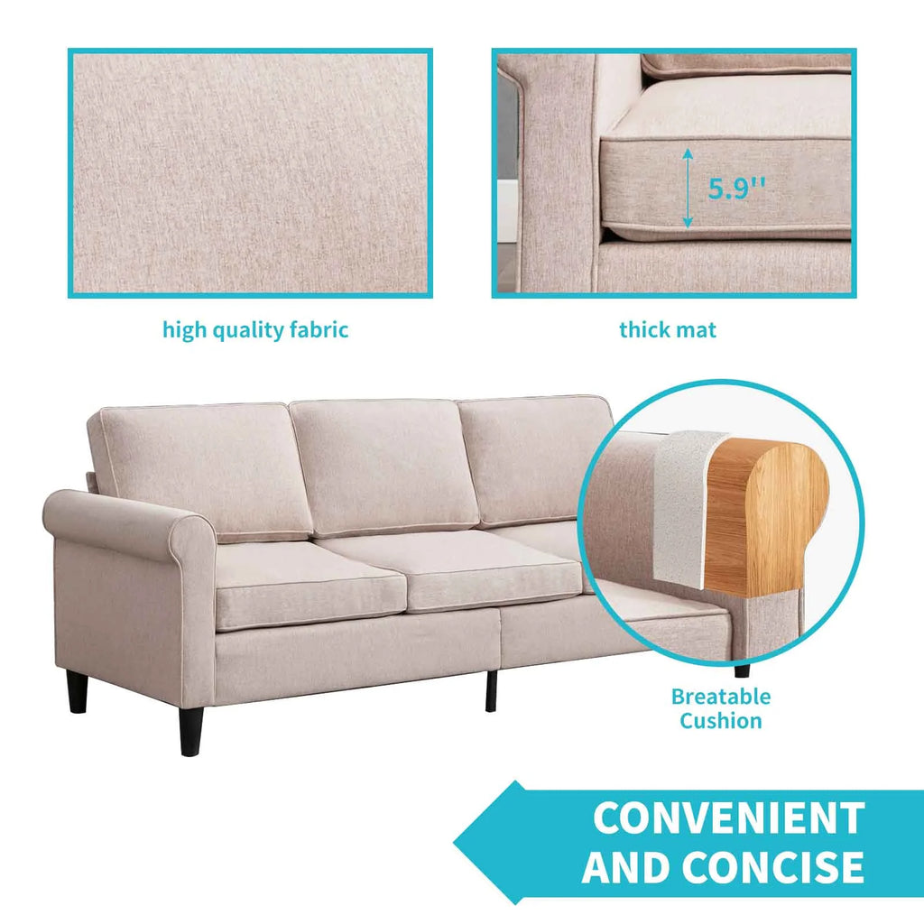 Linen Upholstered 3-Seater Sleeper Sofa with Cushion H906367