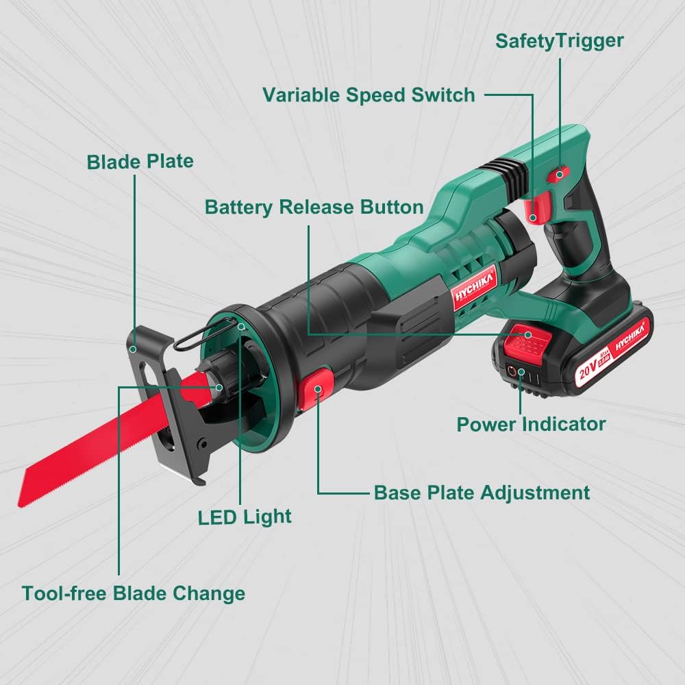 Cordless Reciprocating Saw 20V 2Ah 2 Batteries 4 Saw Blades R4500