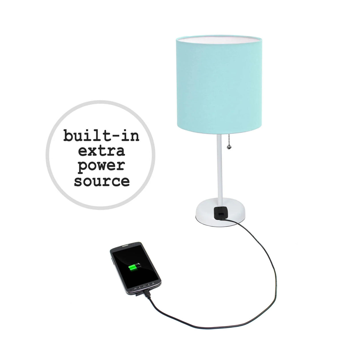 Aqua White Stick Lamp with Fabric Shade F4894