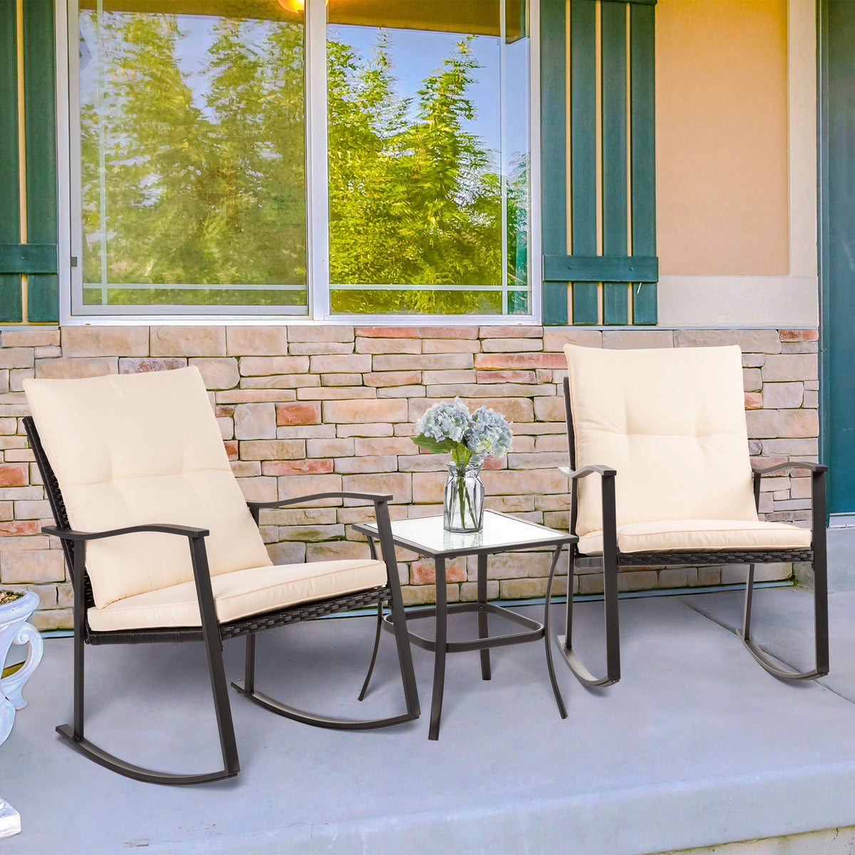 3 Piece Rocking Bistro Set with Rocker Chairs and Coffee Table Light Grey Z975