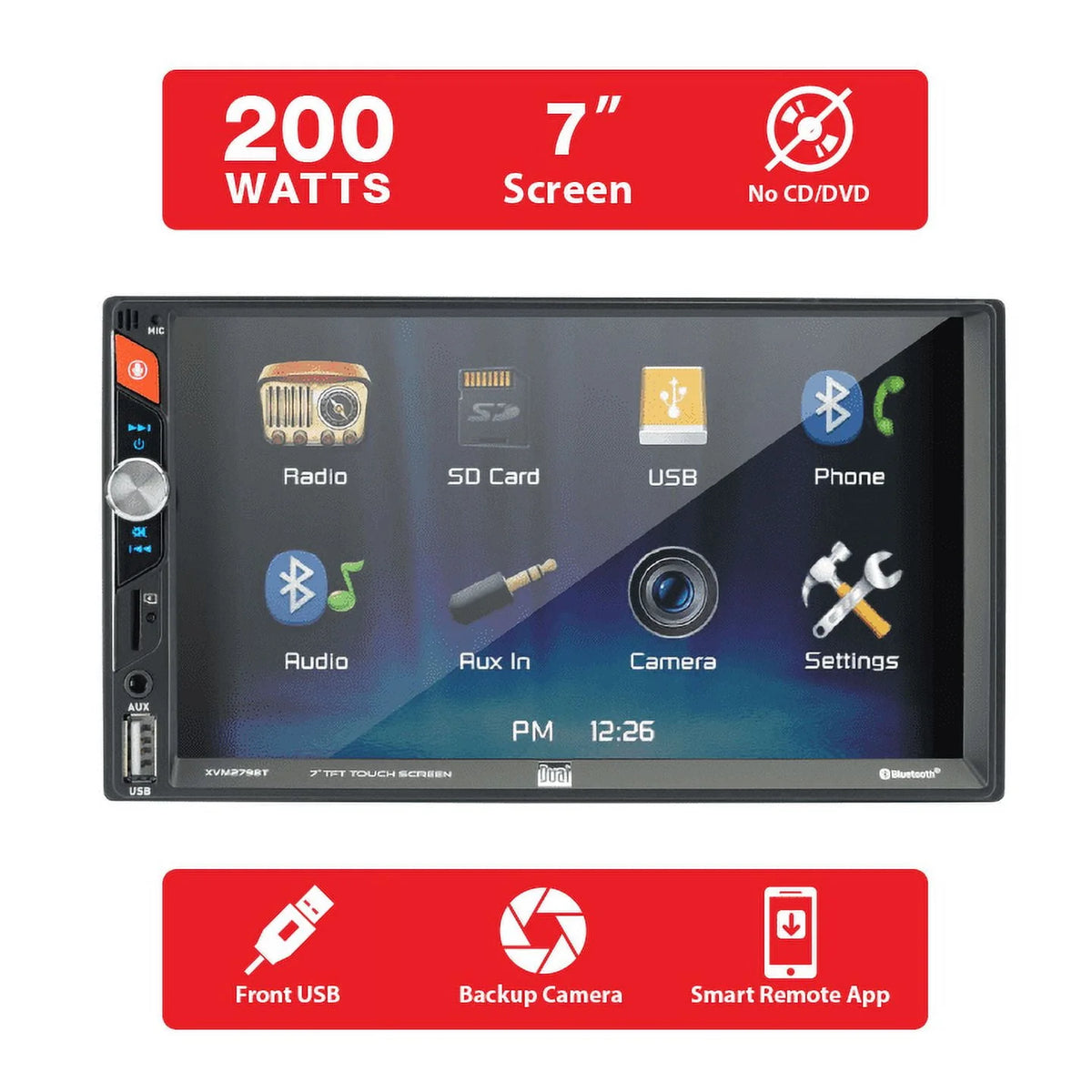 7 inch Double DIN Car Stereo with LED Touch Screen, Bluetooth U82906