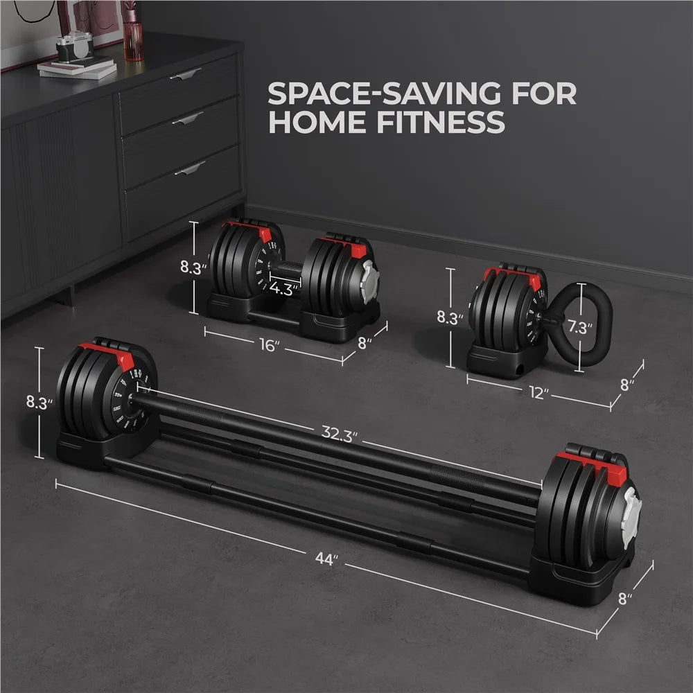 3-In-1 Adjustable Dumbbell Weight Set Black Q4346