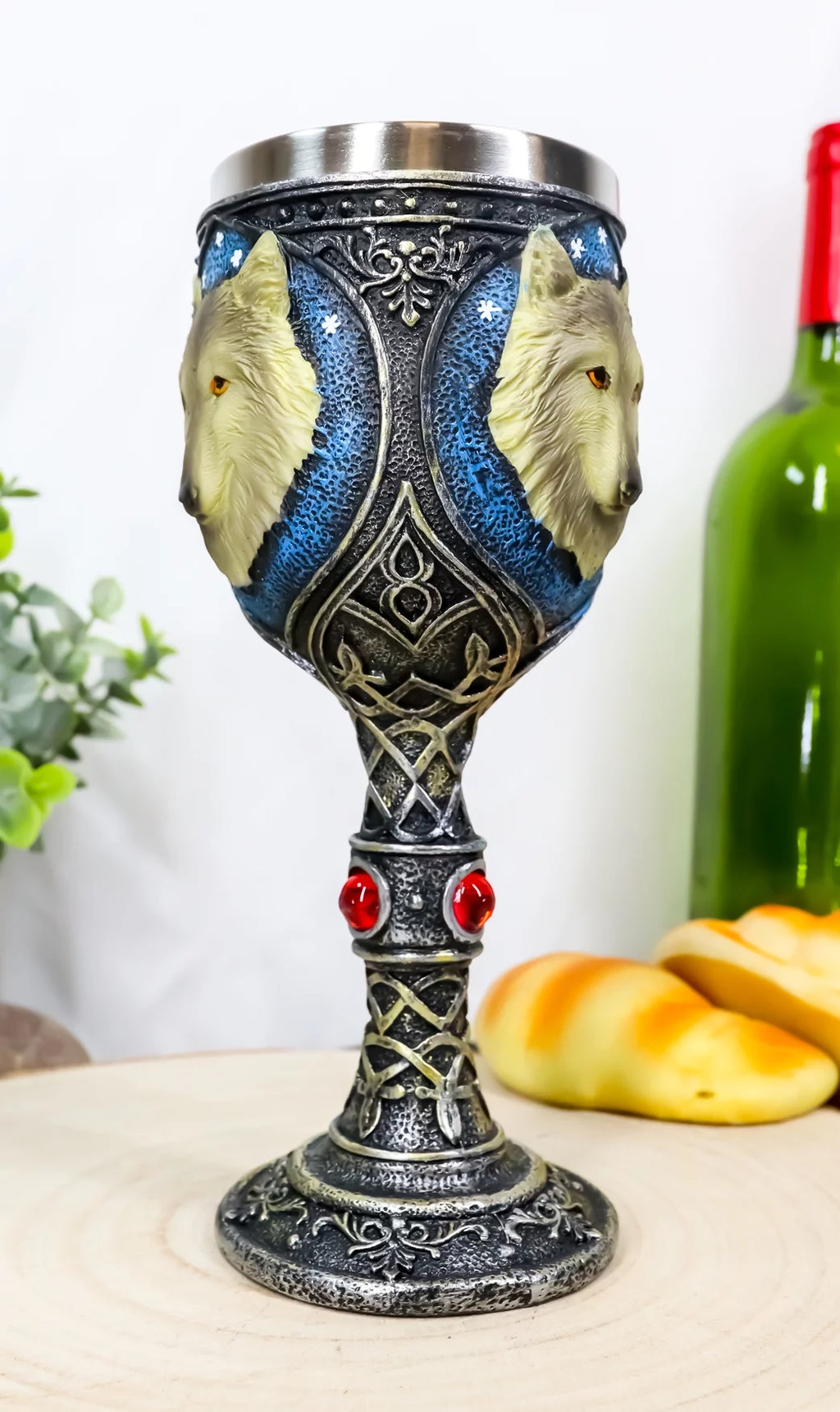 Gray Wolf Celtic Tribal Wine Chalice Goblet Cup J7705