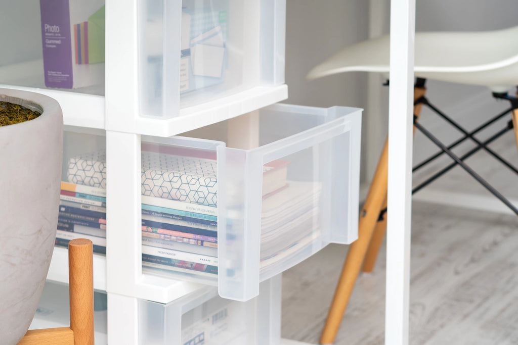 White 3 Drawer Narrow Plastic Storage Drawer with Organizer Top R6611