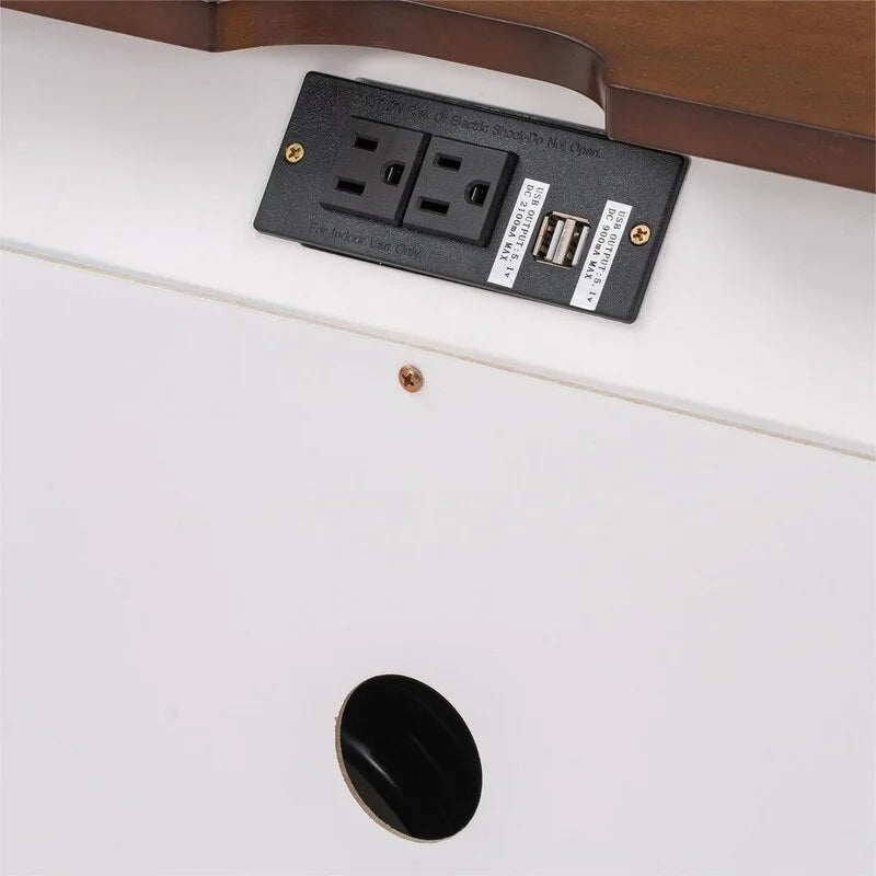 Solid Wood Nightstand with USB Charging Port and Three Drawers O6780