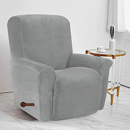 4-Pieces Velvet Recliner Chair Cover with Pocket Y7585