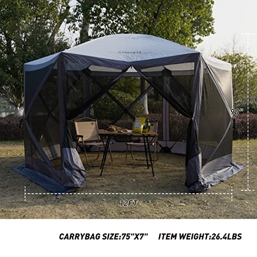Grey 12'x12' 6 Sided Pop Up Gazebo Screen House J503