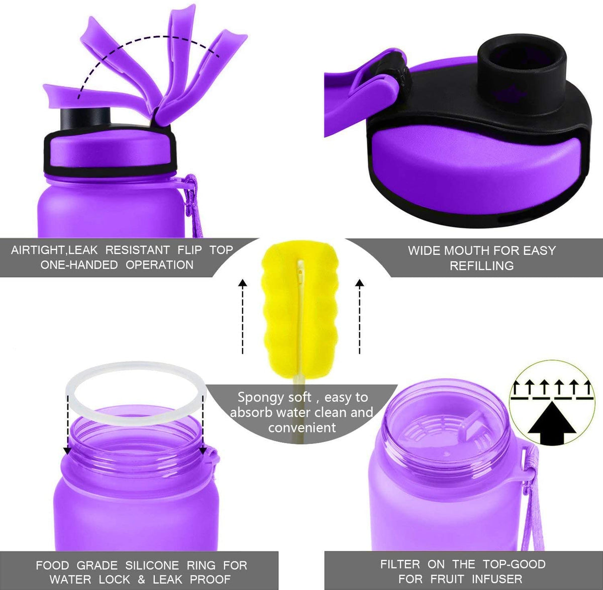 1L Leak Proof BPA Free Reusable Water Bottle with Filter S6208