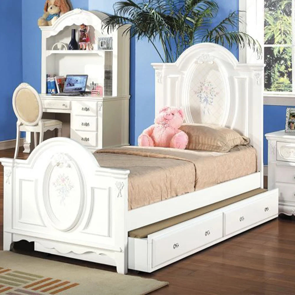 Wooden Full Bed with 2 Drawers in White P218