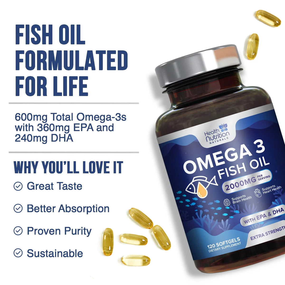 120 Softgels Omega 3 Fish Oil 2000 mg Y963609