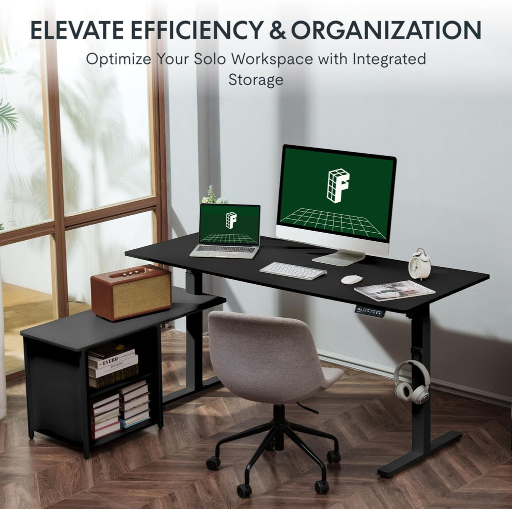 Black L Shaped Standing Desk with Drawers B66251
