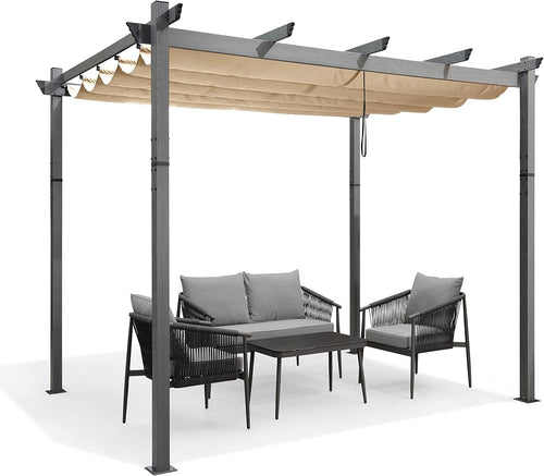 10' x 13' Outdoor Retractable Pergola with Sun Shade Canopy Patio Metal Shelter Grey V997830