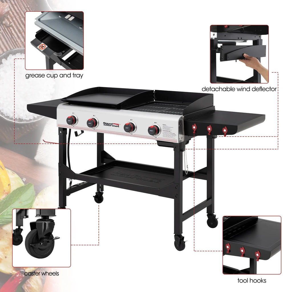 4-Burner Portable Flat Top Gas Grill and Griddle with Folding Legs J7966