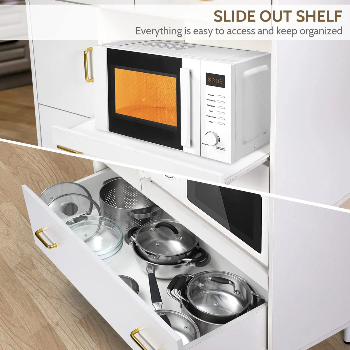 White 71'' Kitchen Pantry Storage Cabinet with 3 Drawers R160753