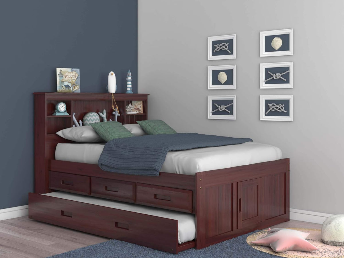 Merlot Bookcase Bed with 3 Drawers & Trundle O6870