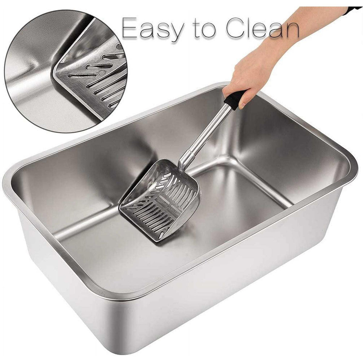 Stainless Steel Litter Box with High Sides Y355566