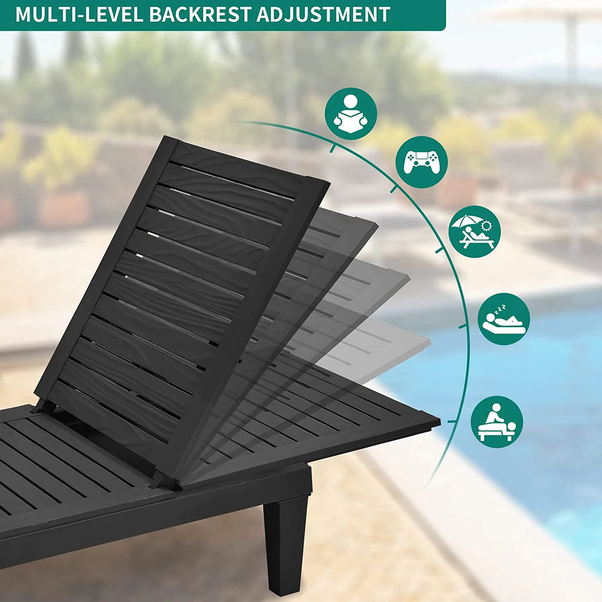 2 Pcs Adjustable Outdoor Chaise Lounge Chairs Set Black L6922