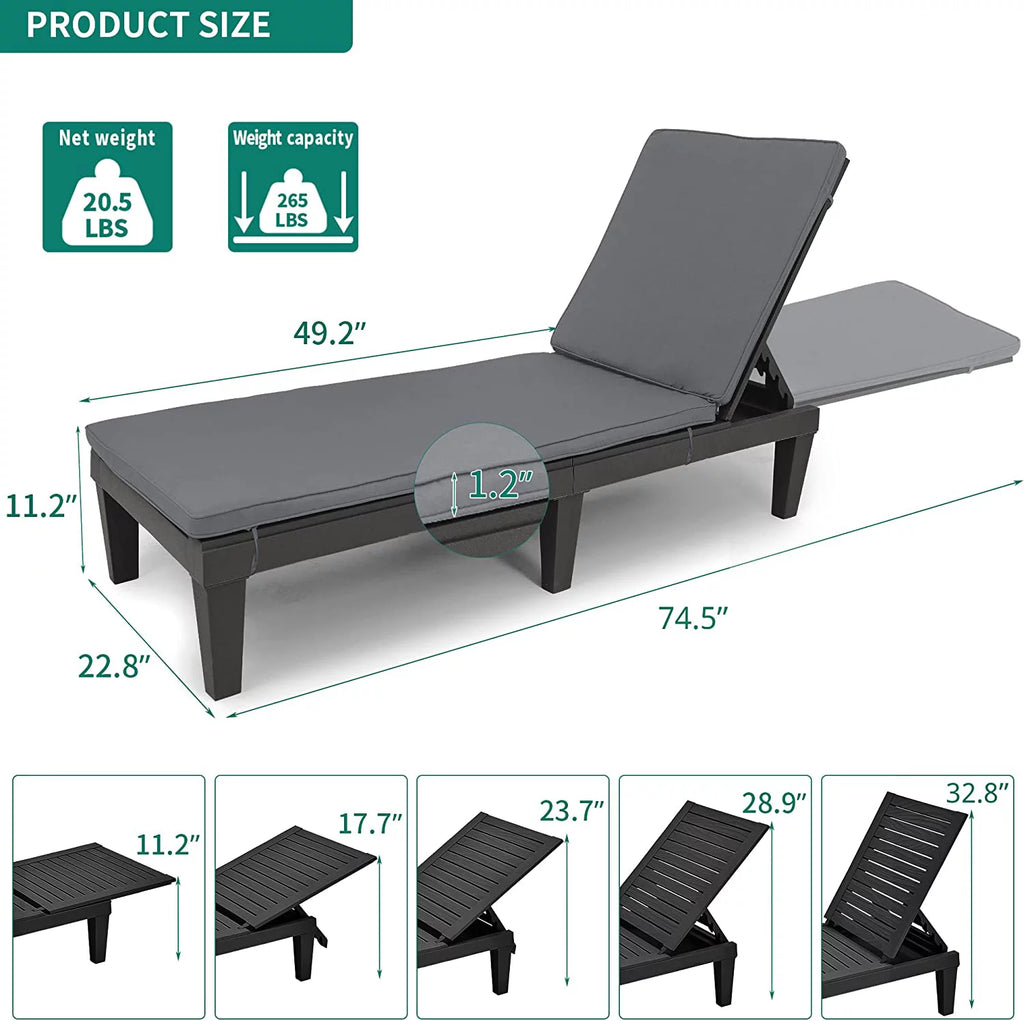 2 Pcs Adjustable Outdoor Chaise Lounge Chairs Set Black L6922