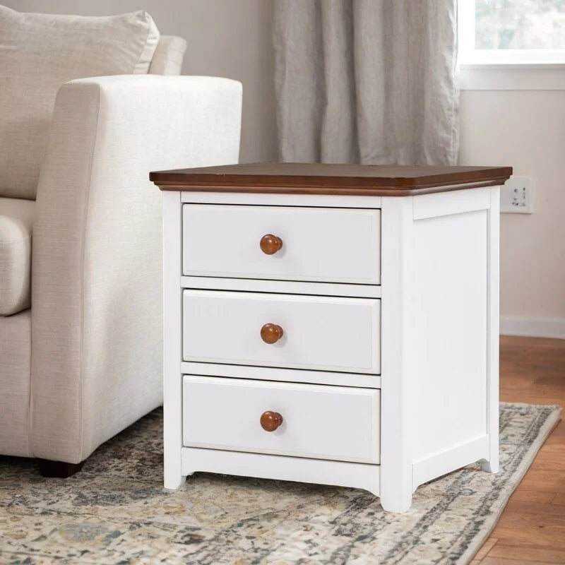 Solid Wood Nightstand with USB Charging Port and Three Drawers O6780