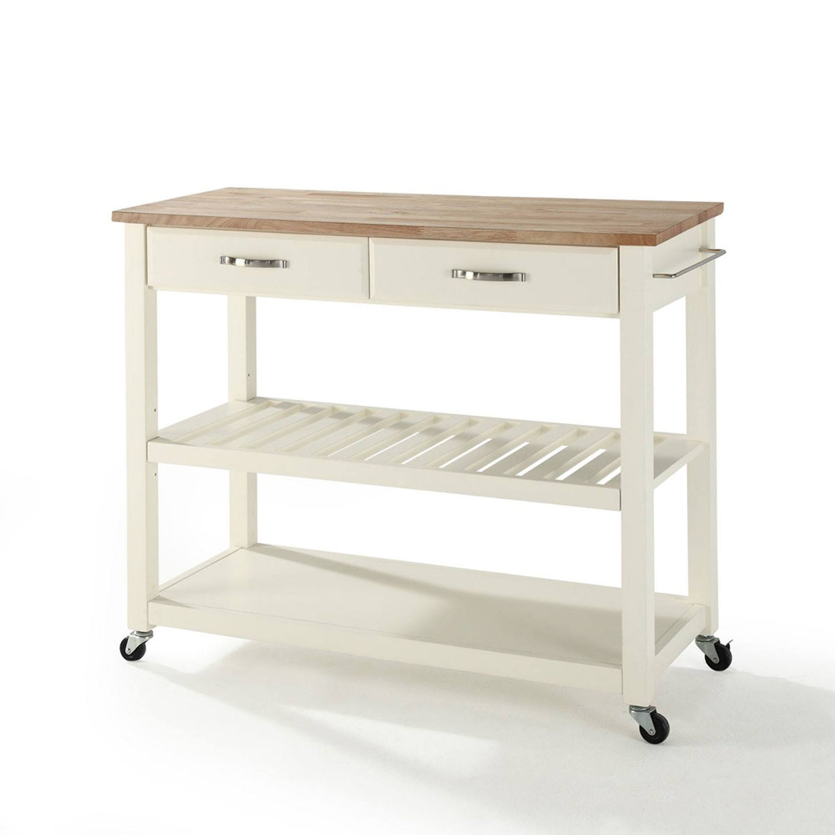 White Kitchen Cart with Natural Wood Top K747