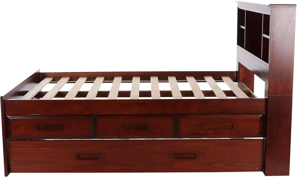 Merlot Bookcase Bed with 3 Drawers & Trundle O6870