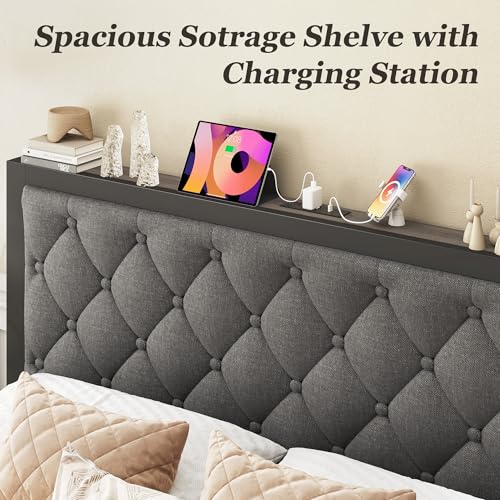 Grey Queen Bed Frame with 2 Storage Drawers L4645