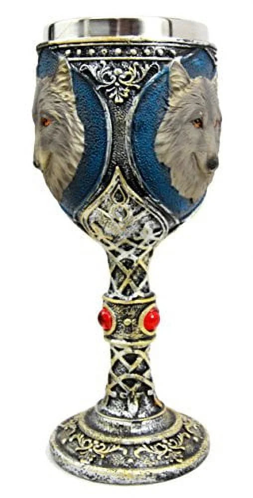 Gray Wolf Celtic Tribal Wine Chalice Goblet Cup J7705