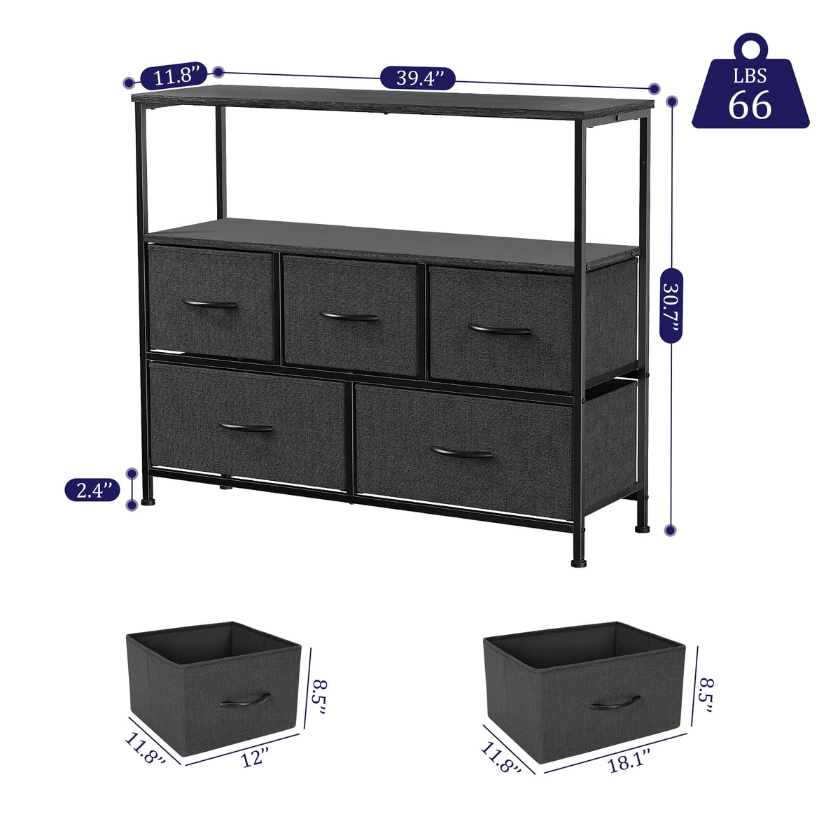 5 Drawer Dresser with Wood Top F648583